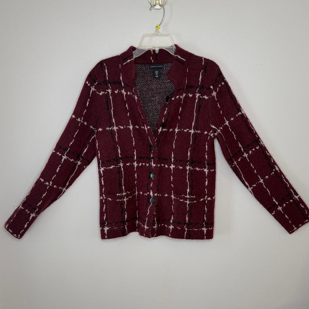 Adrienne Vittadini Burgundy Preppy Cardigan Size M - Picture 2 of 11